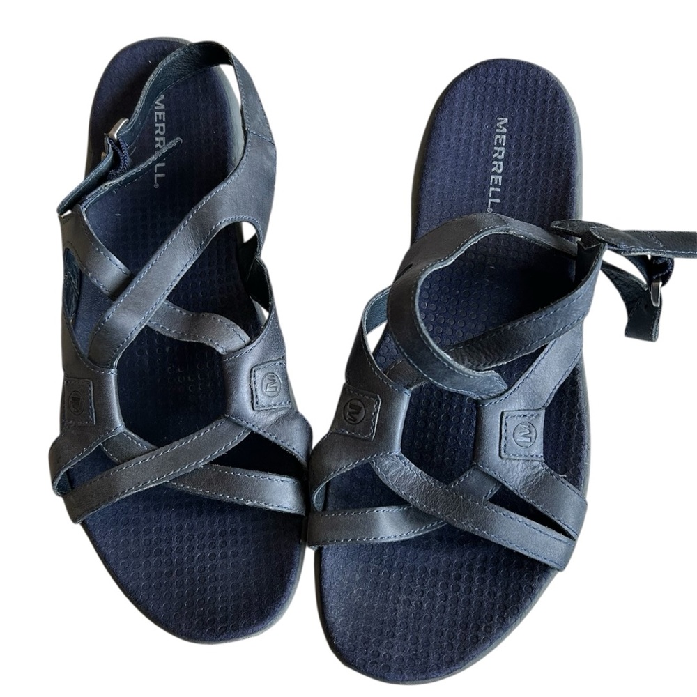 MERRELL Agave Navy Leather Slingback Sandals Sz 10 Strappy Comfort Boho Coastal